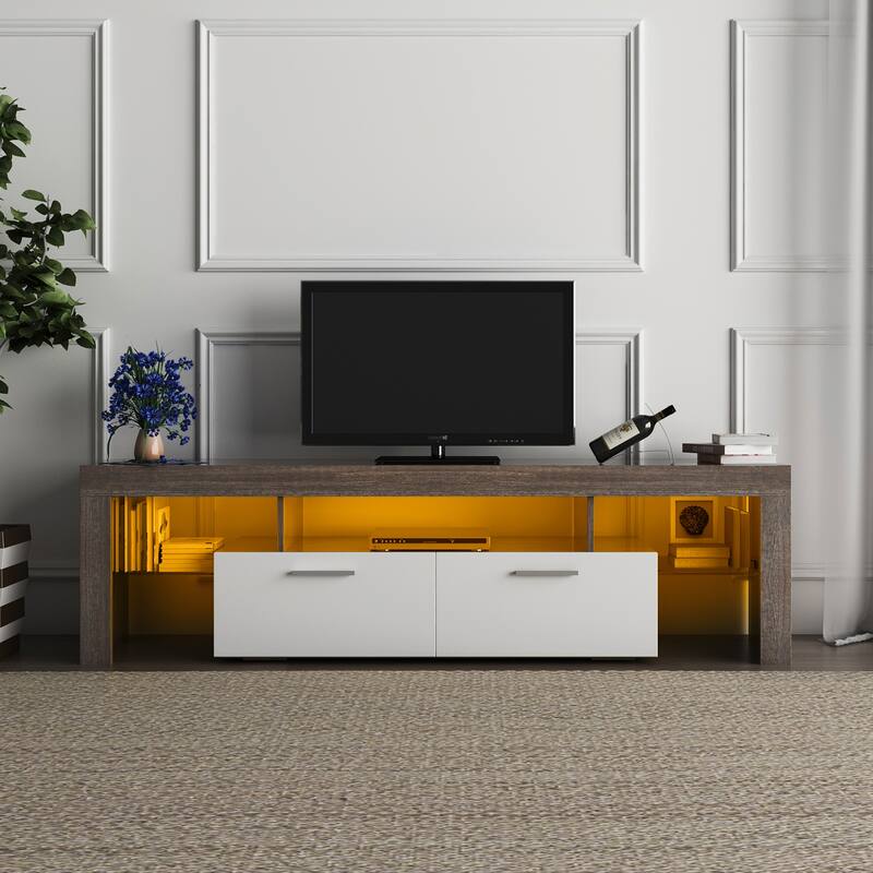 Modern LED TV Stand for 70" TV with The Toughened Glass Shelf,Brown